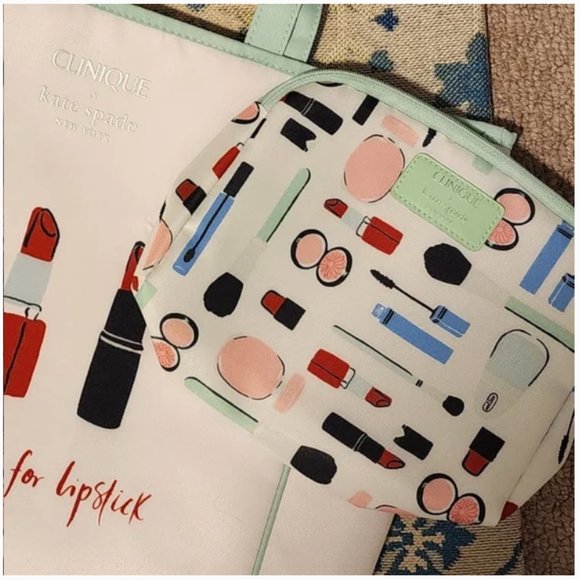 kate spade x clinique tote bag purse and makeup bag clutch nwt - Picture 4 of 4